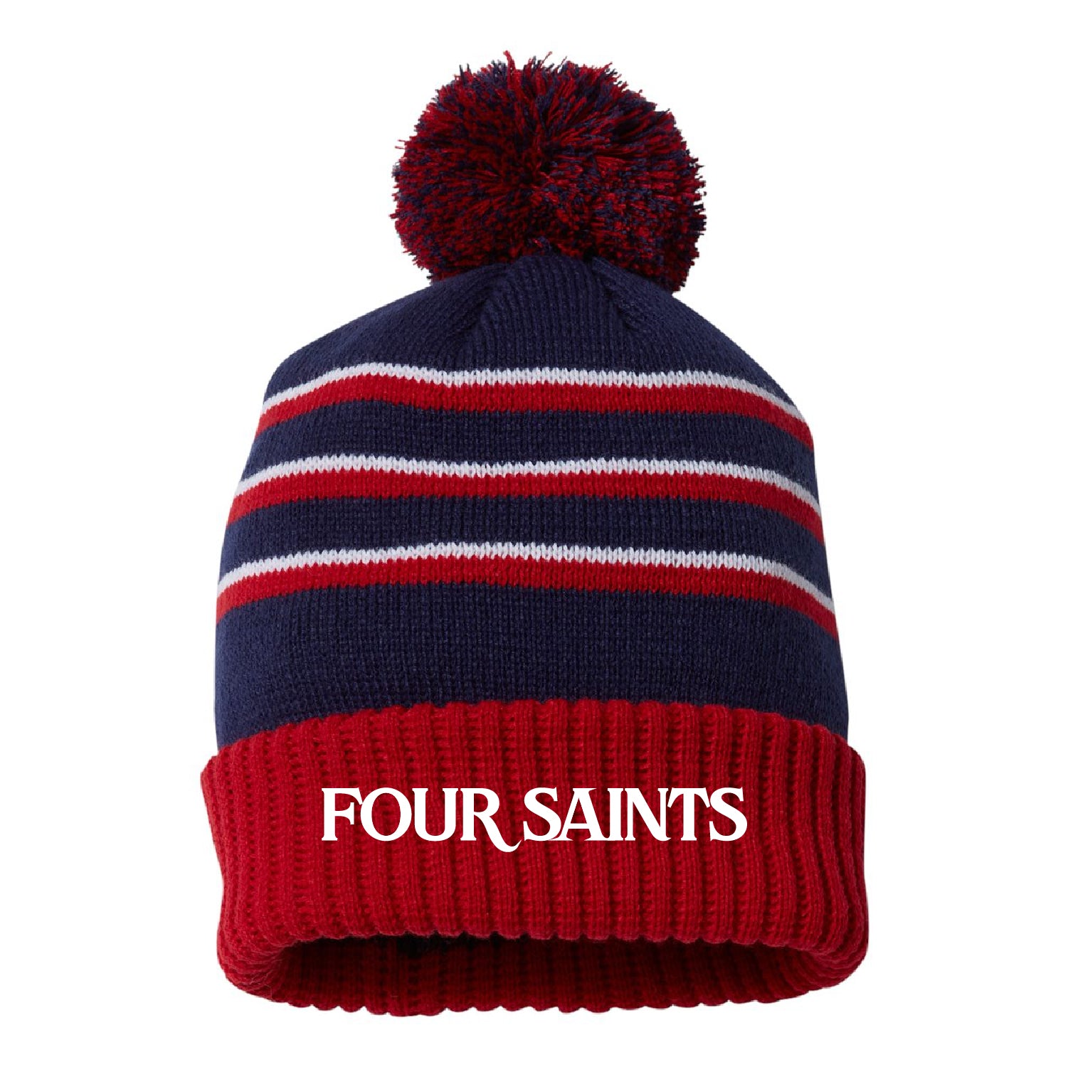 Four Saints Brewing Stripe Pom Cuffed Beanie